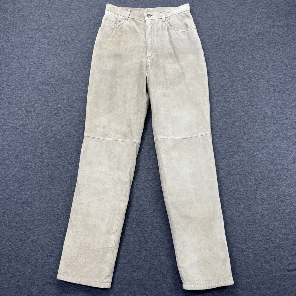 Lauren Ralph Lauren 100% Leather Suede Pants Womens 4P Beige Straight High Rise